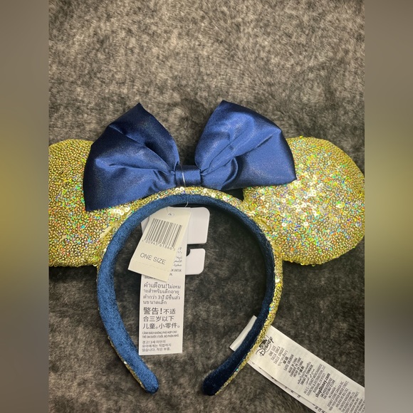 NWT-Disney Minnie Ear Headband 50th Anniversary Gold Sequin EARidescent Blue Bow - Picture 2 of 6